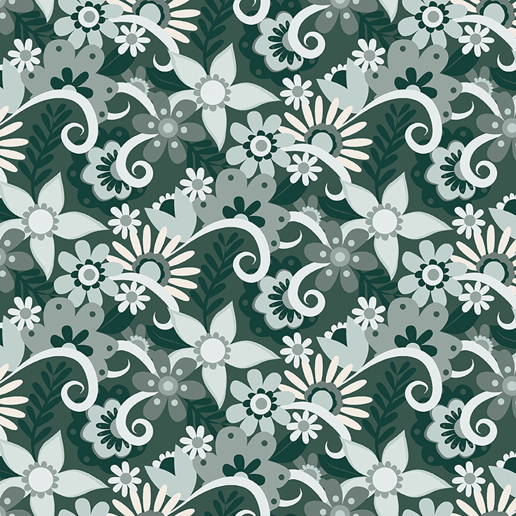Clothworks Little Goldi Floral Dark Teal Y3669-105