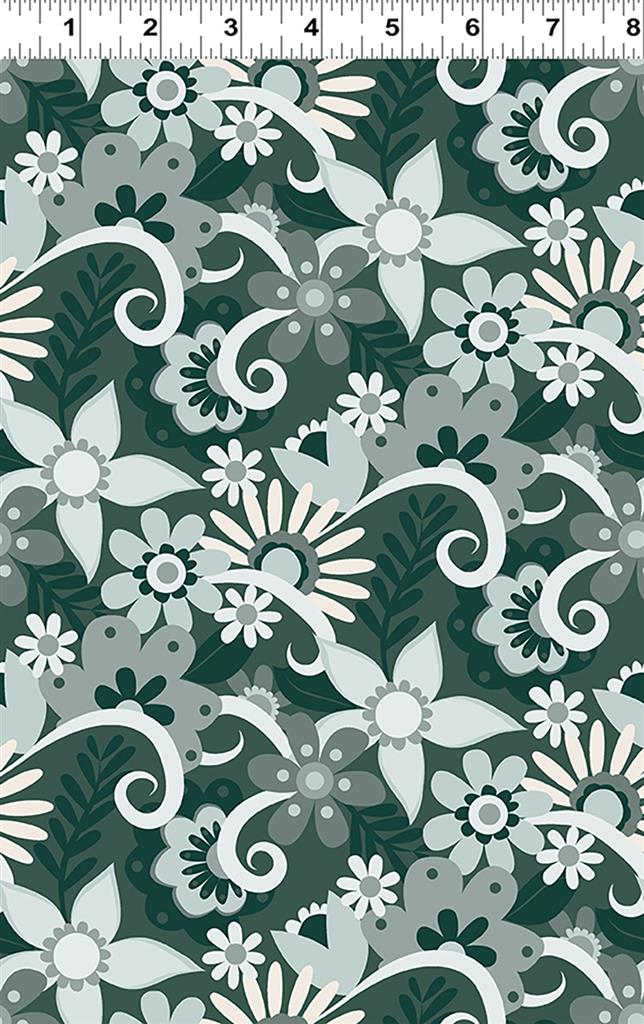 Clothworks Little Goldi Floral Dark Teal Y3669-105