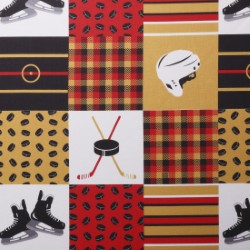 8150 Mook Fabrics Sports Patchwork Hockey Red/Gold/Black 116240