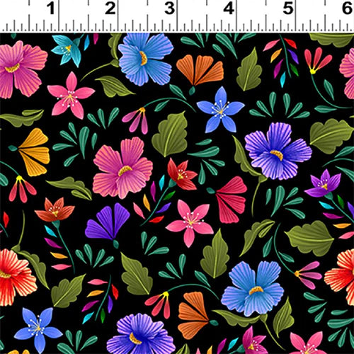 Clothworks Morning Glory Black Y3557-3
