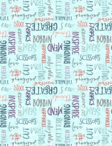 Wilmington Sew Be It Words Teal 32097