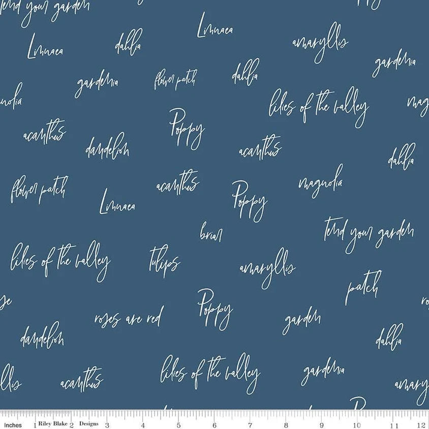 Riley Blake Bloom and Grow Words Navy C10111 (1005)