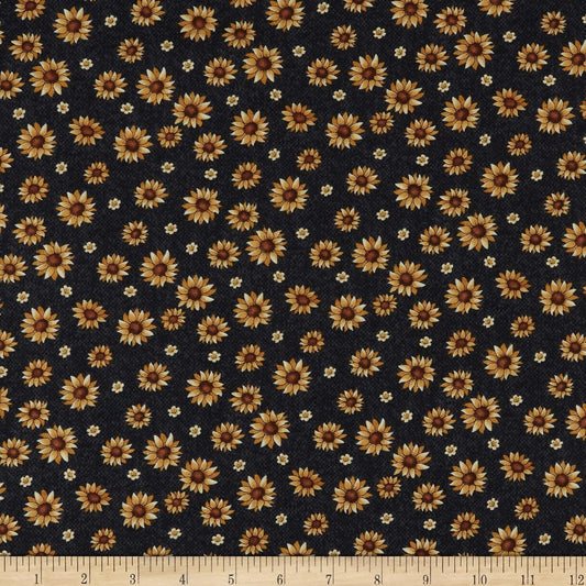 Benartex A Wooly Autumn Autumn Flowers Black 13057-12 (1015)