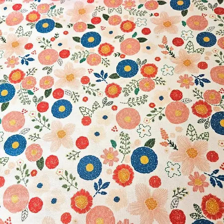 P&B Textiles Stitched with Love Flowers on White 04655
