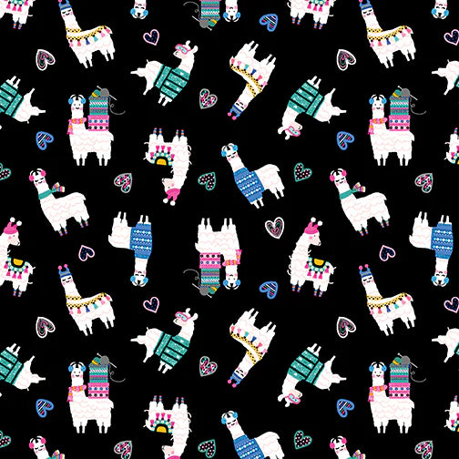 1021 Benartex Llama Drama Mini Llamas Black 12711-12