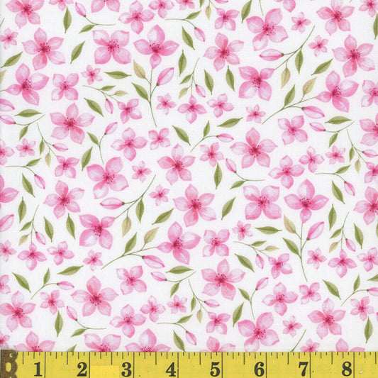 1039 Mook Fabrics Teddy Bear Picnic Flowers White 142169