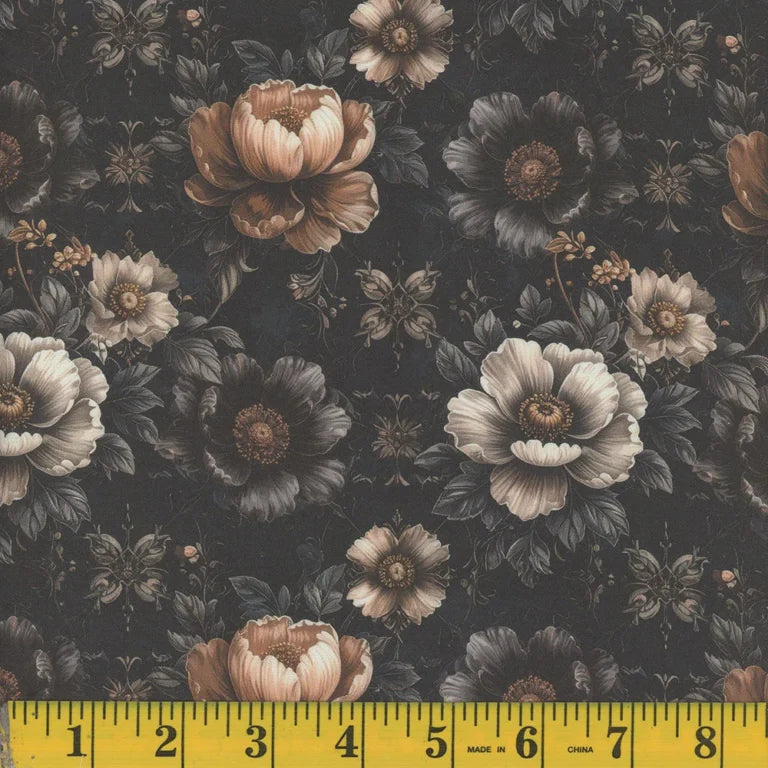 1041 Mook Fabrics Victorian Shadows Dark Floral Black 144140
