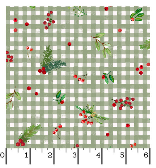 3139 Maywood Studio Winter Wreaths Gingham Greens MAS10883-G