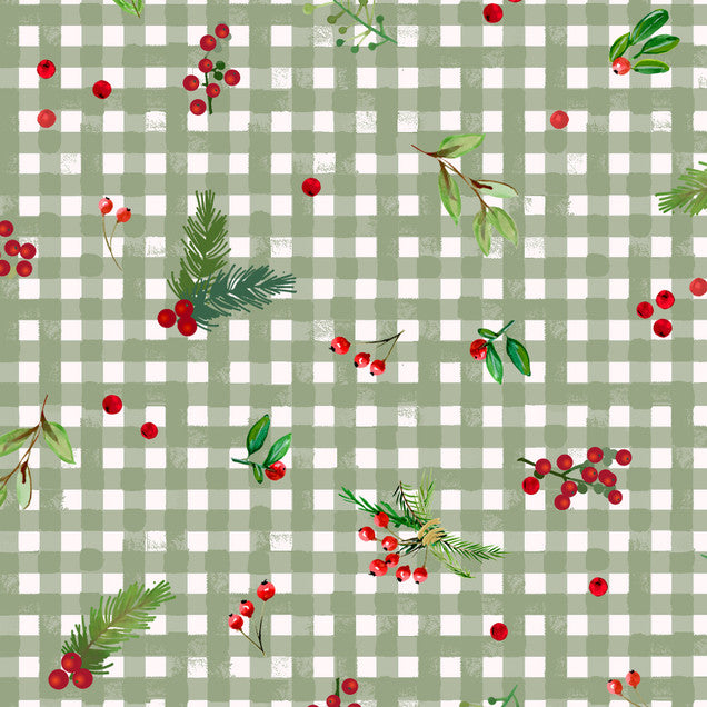 3139 Maywood Studio Winter Wreaths Gingham Greens MAS10883-G