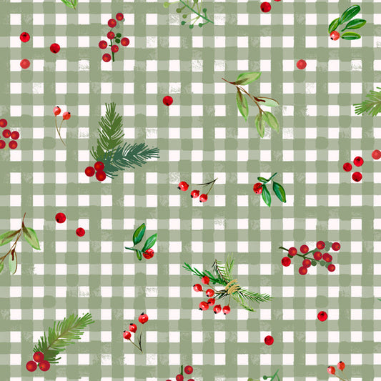 3139 Maywood Studio Winter Wreaths Gingham Greens MAS10883-G