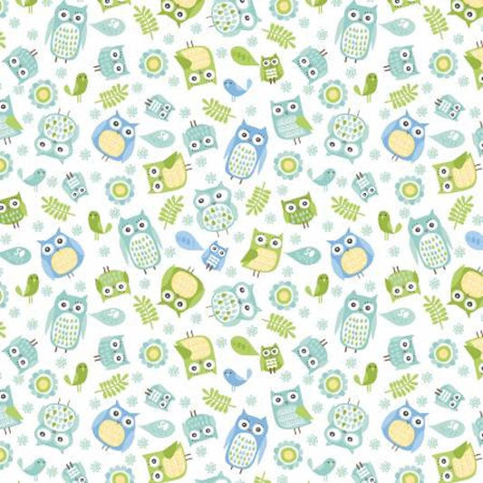 Benartex Playhouse Pals Owl Happy Turquoise Lime 13208-82