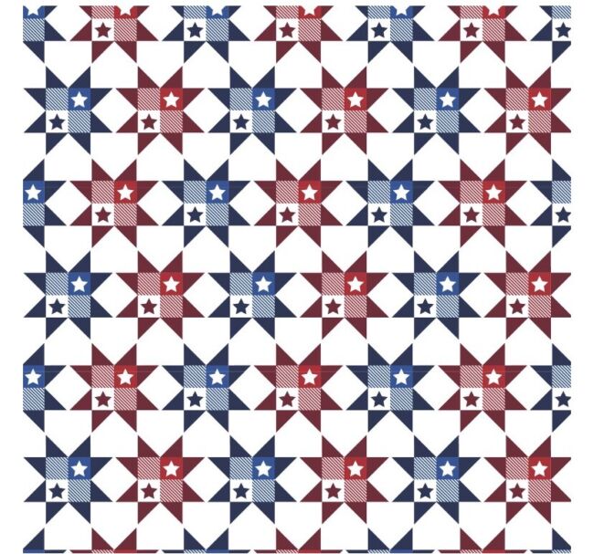 Gingham Tile Stars Red White and Blue  (1 yard PRE-CUT)