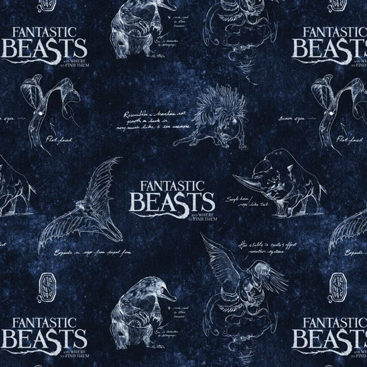 $5/yard Licensed Fantastic Beasts Wizarding World Navy 23900102L