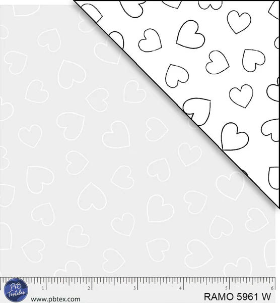 1102 P&B Textiles Ramblings for Every Occasion Linear Hearts White on White RAMO-05961-W