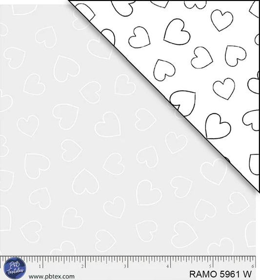 1102 P&B Textiles Ramblings for Every Occasion Linear Hearts White on White RAMO-05961-W