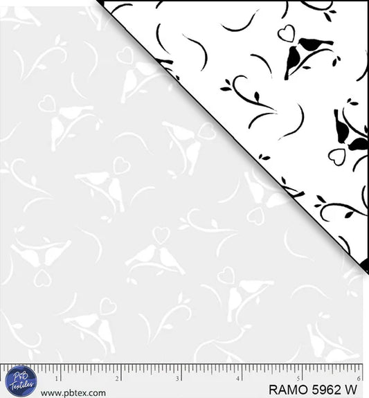 1103 P&B Textiles Ramblings for Every Occasion Love Birds White on White RAMO-05962-W