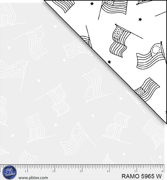 3148 P&B Textiles Ramblings for Every Occasion American Flag Toss White on White RAMO-05965-W