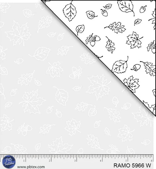 1107 P&B Textiles Ramblings for Every Occasion Falling Leaves White on White RAMO-05966-W