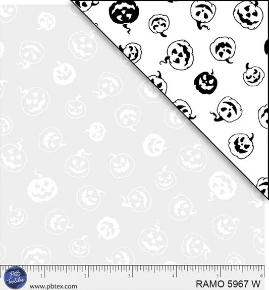 1108 P&B Textiles Ramblings for Every Occasion Jack-O-Lanterns White on White RAMO-05967-W