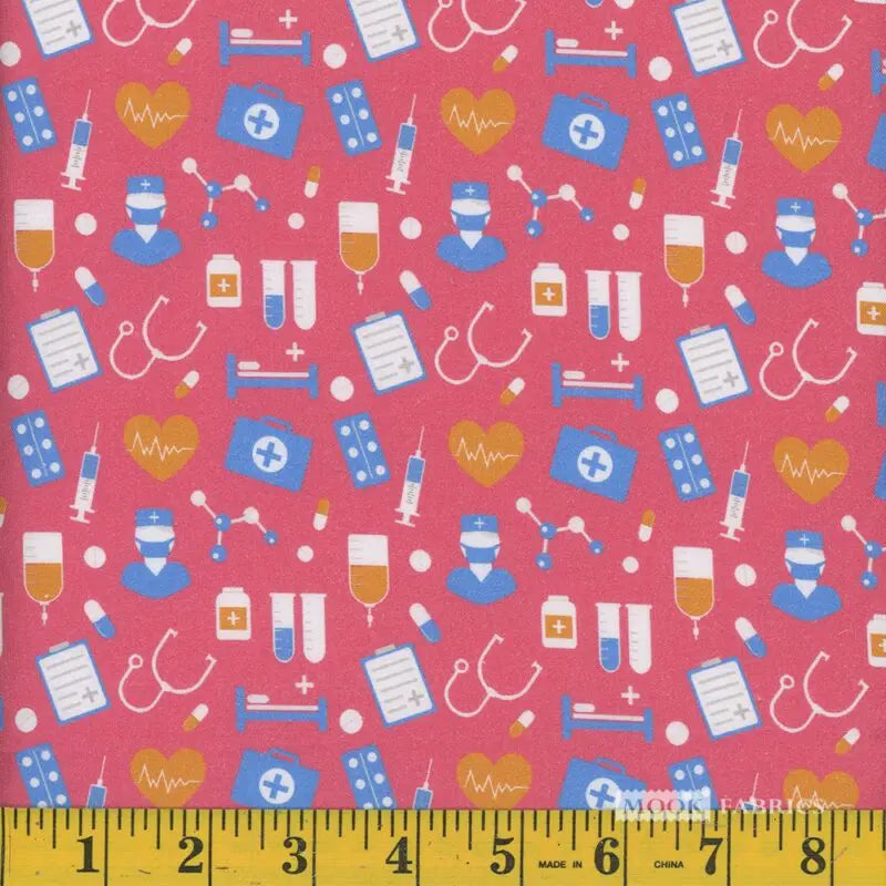 8138 Mook Fabrics Hospital Heartbeat 3 Pink 110834