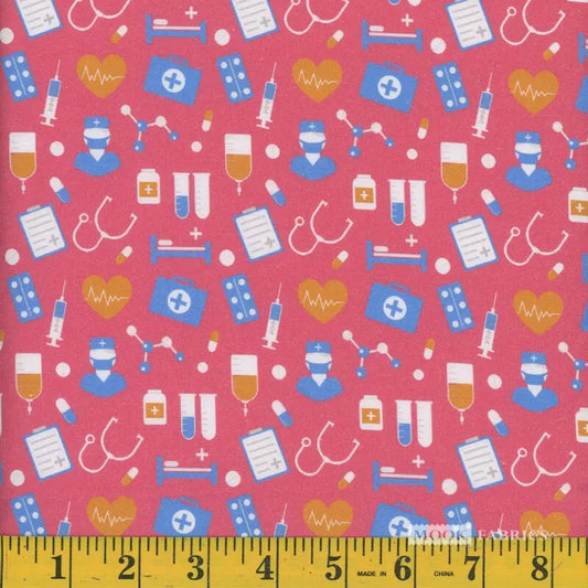8138 Mook Fabrics Hospital Heartbeat 3 Pink 110834