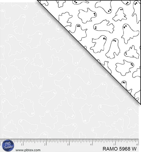 1109 P&B Textiles Ramblings for Every Occasion Spooky Ghosts White on White RAMO-05968-W