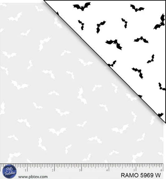 1110 P&B Textiles Ramblings for Every Occasion Flying Bats White on White RAMO-05969-W