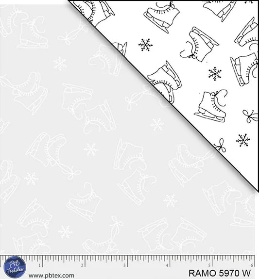 1111 P&B Textiles Ramblings for Every Occasion Tossed Ice Skates White on White RAMO-05970-W