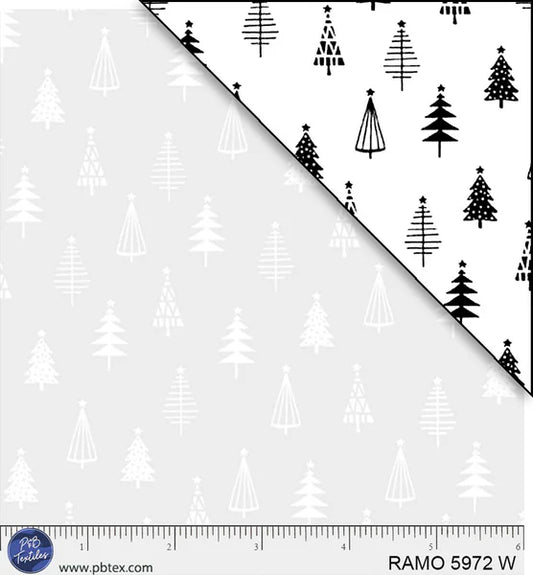 1113 P&B Textiles Ramblings for Every Occasion Christmas Tree Forest White on White RAMO-05972-W