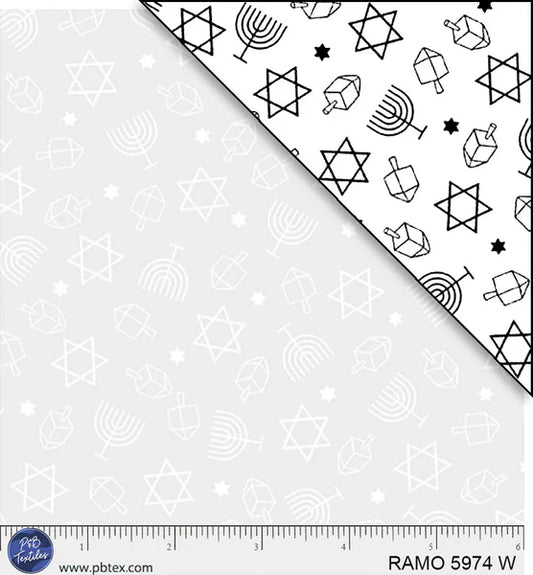 1115 P&B Textiles Ramblings for Every Occasion Hanukkah Toss White on White RAMO-05974-W