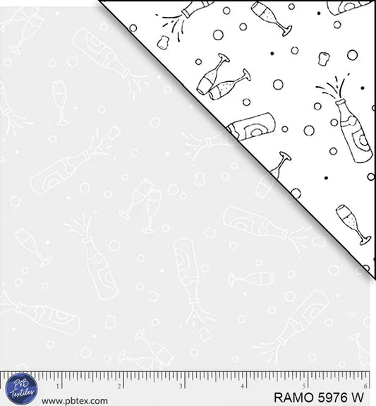 1117 P&B Textiles Ramblings for Every Occasion Champagne Toast White on White RAMO-05976-W