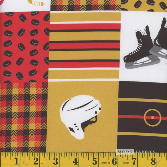 8151 Mook Fabrics Sports Patchwork Hockey Yellow/Red/White 112781