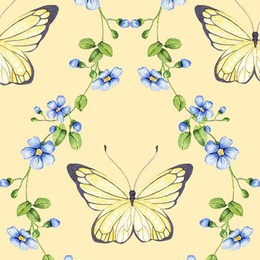 1143 Fabric Editions Butterflies & Vines Yellow 19476