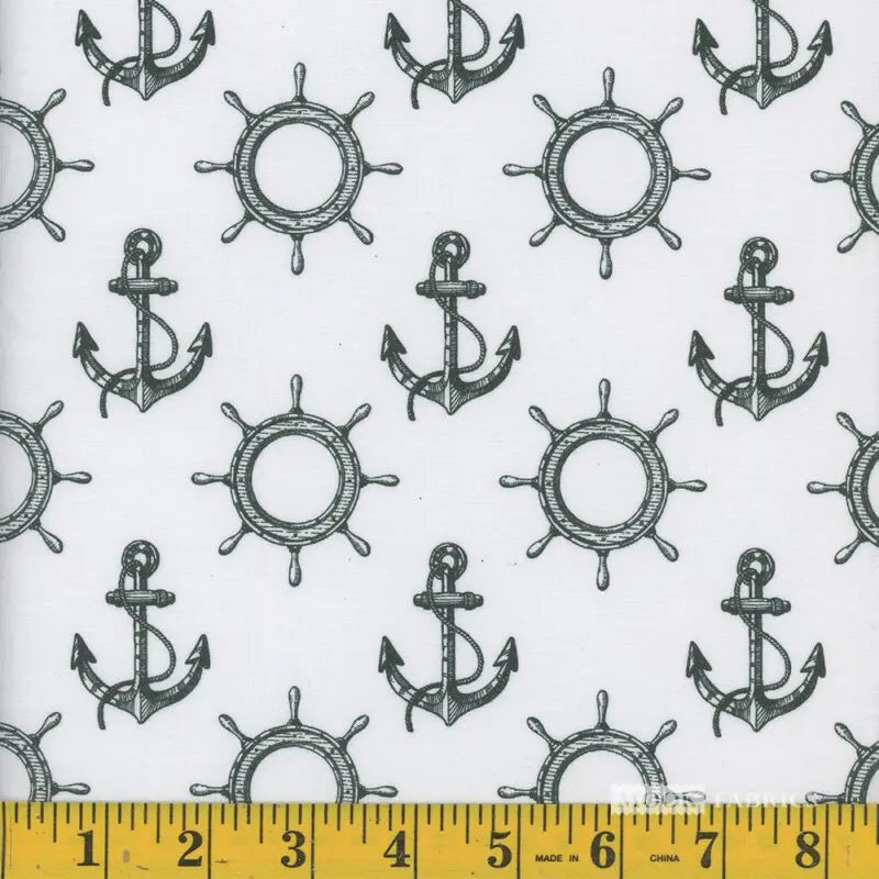 8153 Mook Fabrics Vintage Wheels & Anchors Hunter Green 114762