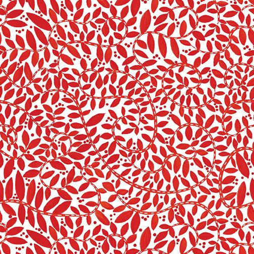 Benartex Folkscapes Fantasy Fern Red White 10434-19