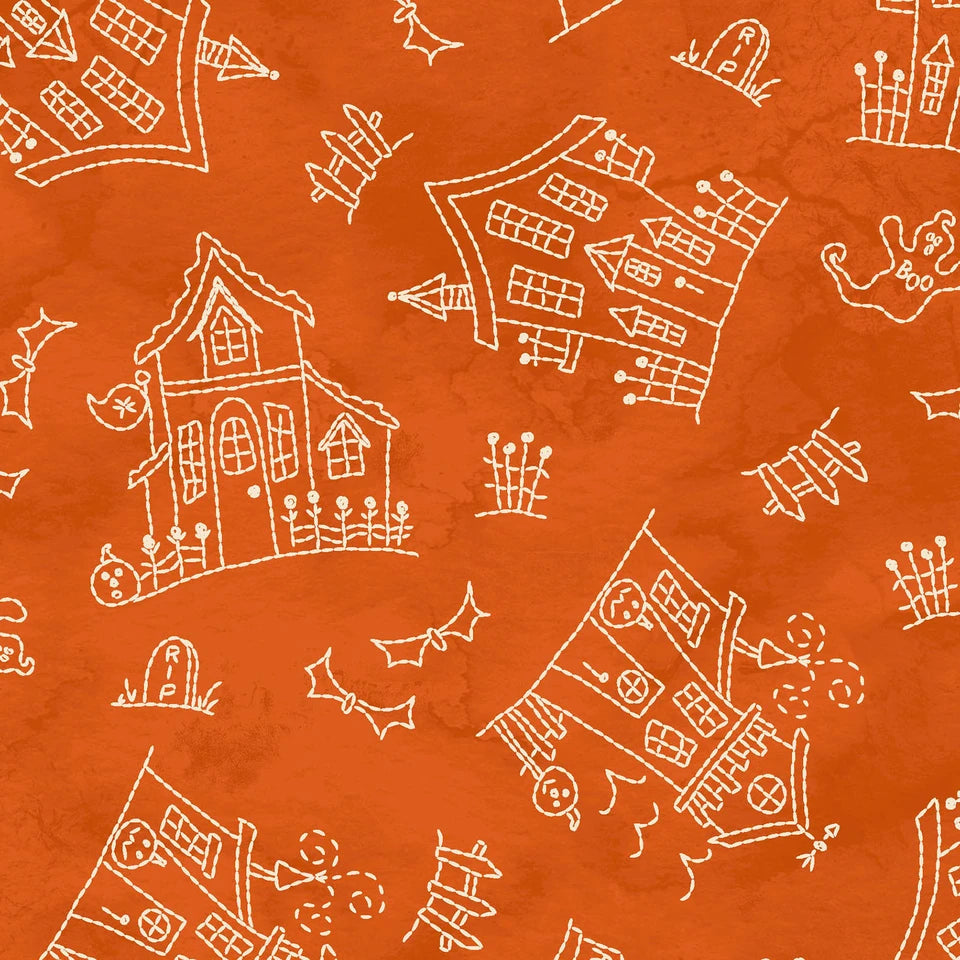 1181 Maywood Studio Spooky Stitches Haunted House Orange MAS10870-J