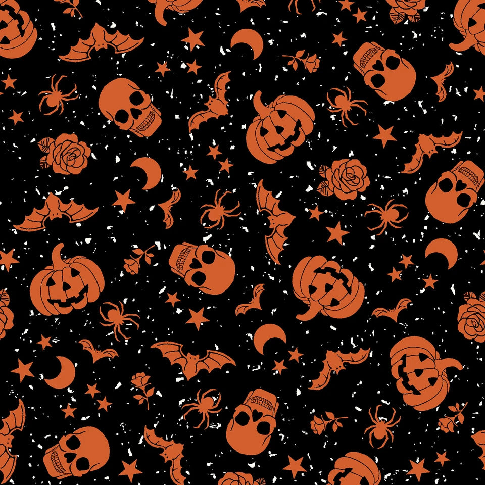 1183 Maywood Studio Goth Gardens Floating Pumpkins and Skulls-Black MAS10852-J