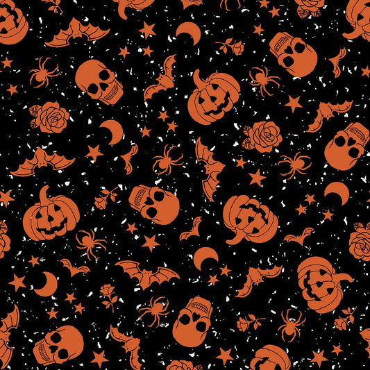 1183 Maywood Studio Goth Gardens Floating Pumpkins and Skulls-Black MAS10852-J