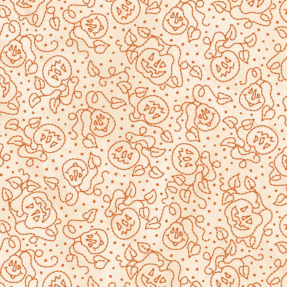 1185 Maywood Studio Spooky Stitches Pumpkins Cream MAS10871-E
