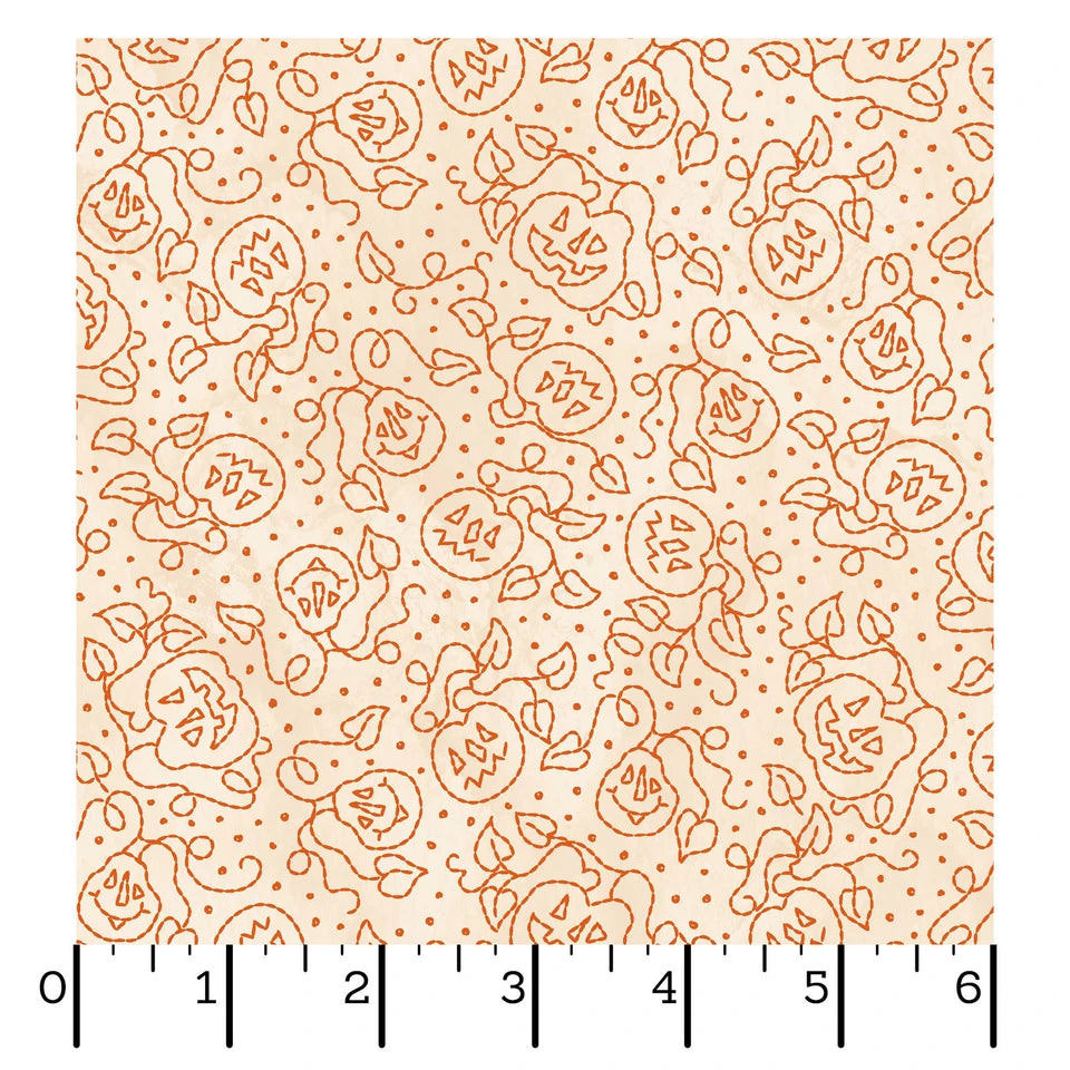 1185 Maywood Studio Spooky Stitches Pumpkins Cream MAS10871-E