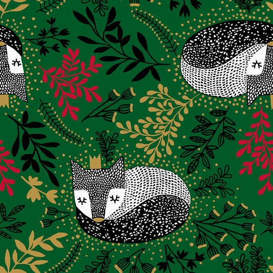 RJR Fabrics Winter Dreams Royal Fox Holly Metallic JM101-HO3M