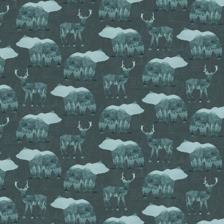 Timeless Treasures The Great Outdoors Bear & Deer Teal NATURE-CD1699