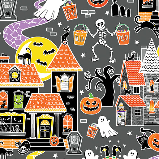 1235 Benartex Designer Fabrics Chills & Thrills Trick or Treat Gray 14613G08B