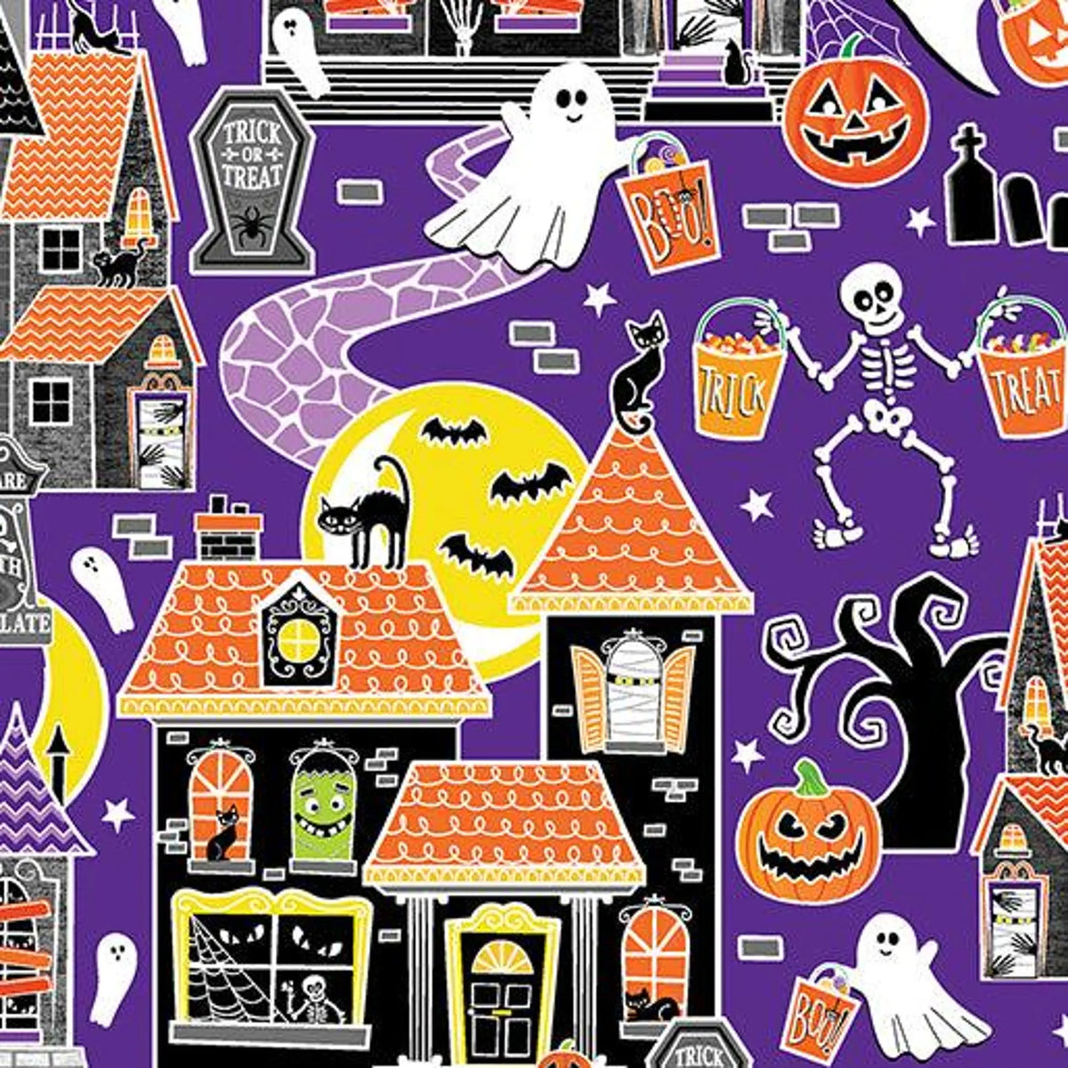 1236 Benartex Designer Fabrics Chills & Thrills Trick or Treat Purple 14613G66B