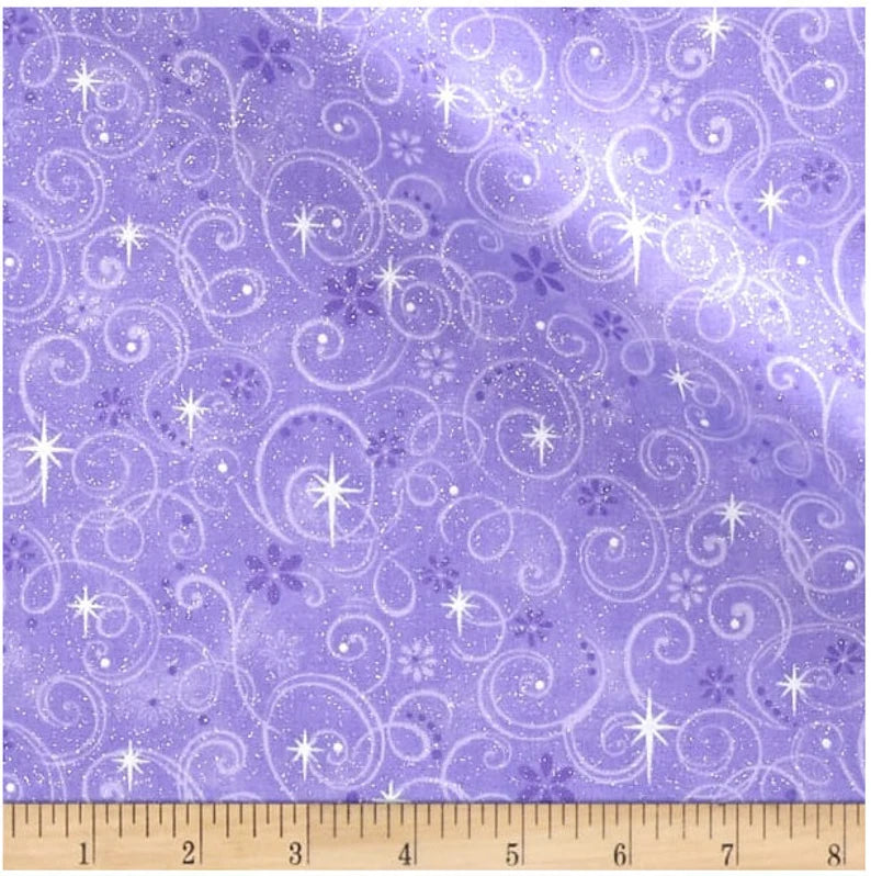 Fabric Traditions Make Believe Glitter Swirls Purple