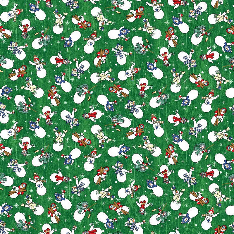 Benartex Jolly Lane Snowmen Green 13581-40