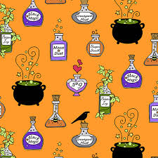 Andover Hocus Pocus by Kim Schaefer Cauldrons and Potions on Orange  A-210-O