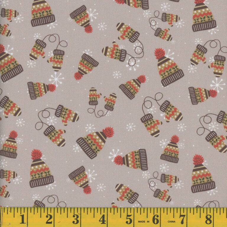 1290 Mook Fabrics Christmas Winter Wonderland Touque & MItts Pewter 129160