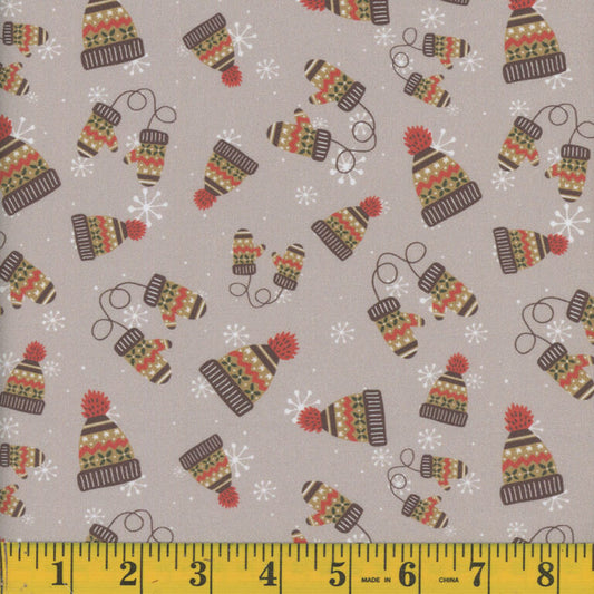 1290 Mook Fabrics Christmas Winter Wonderland Touque & MItts Pewter 129160