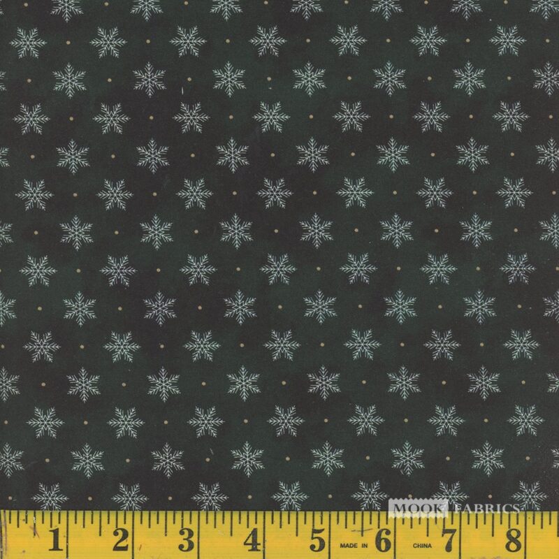 1293 Mook Fabrics Christmas Deck The Halls Falling Snow Forest Green 138440